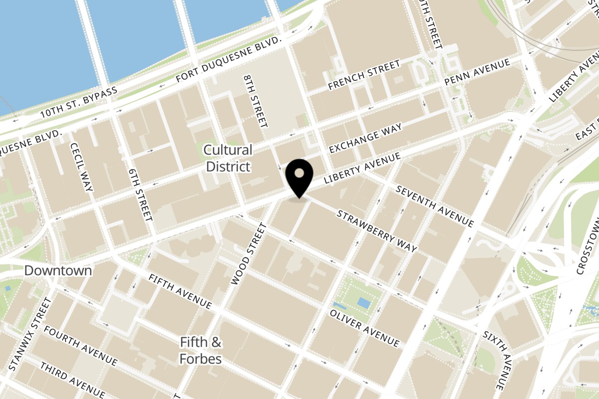 Map showing the location of Rosewater Middle Eastern Grill on 808 Liberty Ave Unit 4 in Pittsburgh